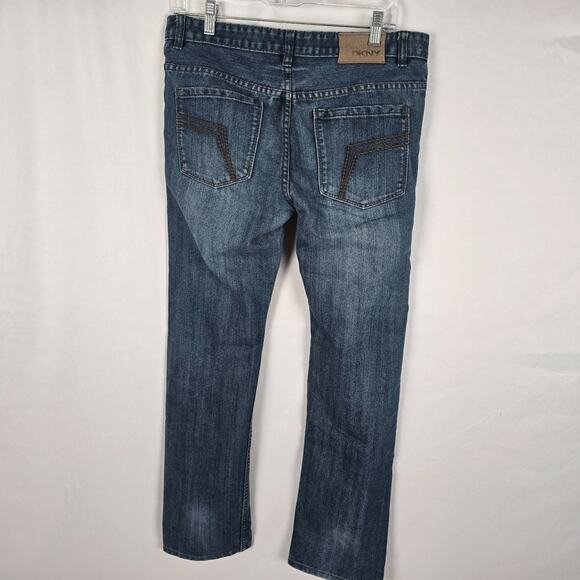 DKNY Mott Jeans Women's 20 (waist 32) Blue Dark Wash Slightest Distress Straight - Picture 6 of 16